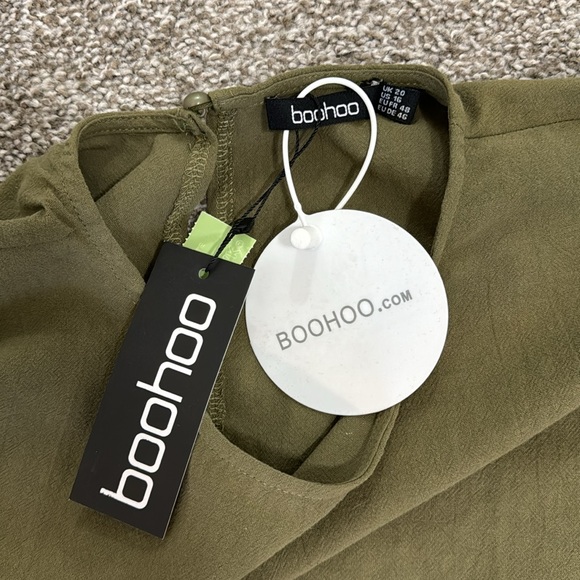 BOOHOO green ruffle hem tie waist smock dress sz 16 - Picture 5 of 6